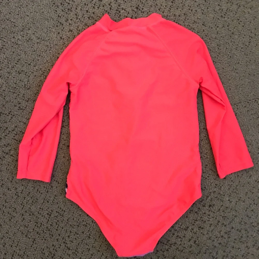 Kids' Coral Pink Unicorn Palm Long-Sleeve Swimsuit limited too
